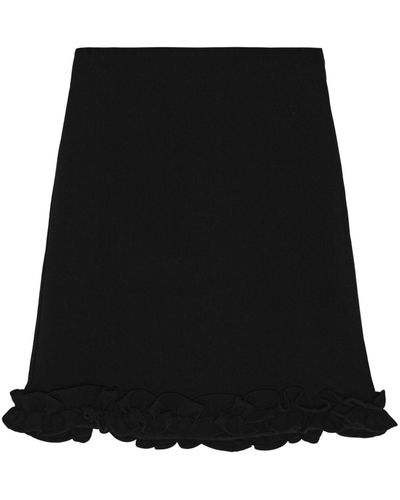 Ganni Ruffle-hem Bonded-crepe Skirt - Black