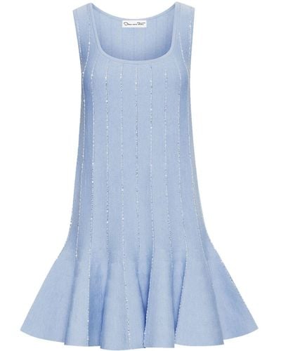 Oscar de la Renta Sequin-embroidered Sleeveless Mini Dress - Blue