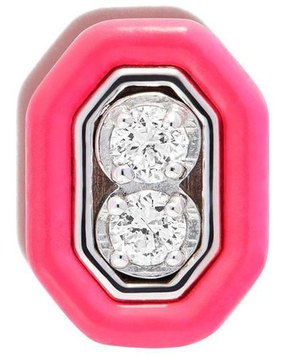 Eera 18kt White Gold Roma Diamond And Enamel Stud Earring - Pink