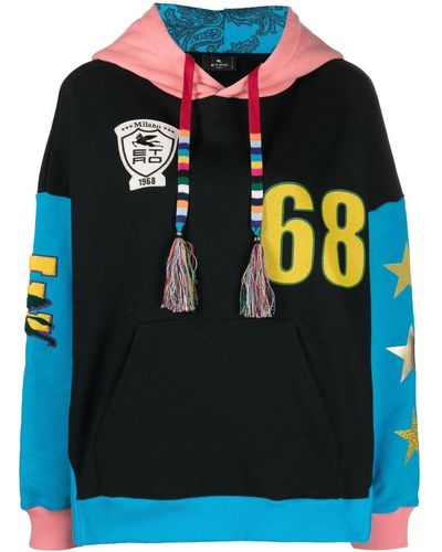 Etro Colour-block Logo-patch Hoodie - Black