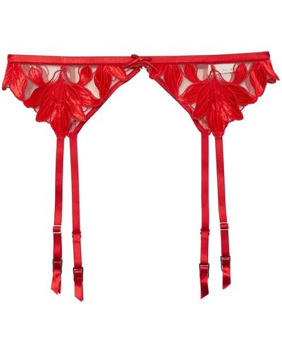 Fleur du Mal Reggicalze Lily con ricamo - Rosso