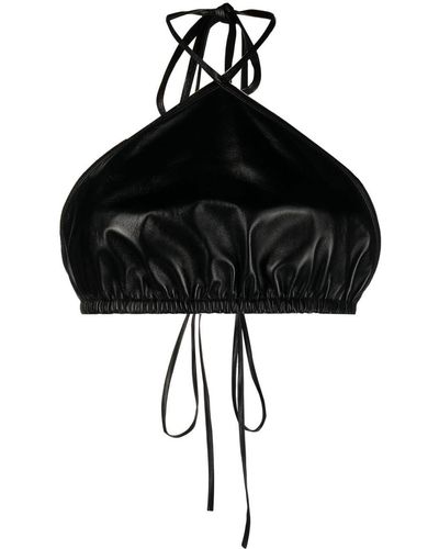 Manokhi Cropped Leather Halterneck Top - Black