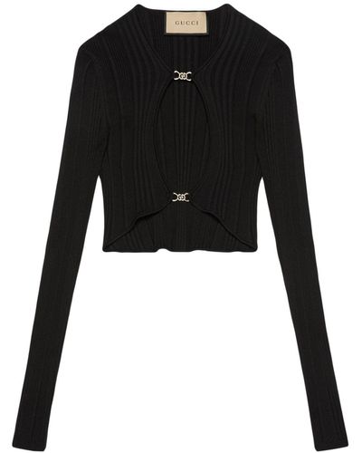 Gucci Cut-out Ribbed Crop Top - Black