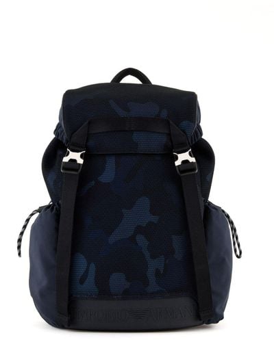 Emporio Armani Camouflage-pattern Mesh-panelling Backpack - Blue