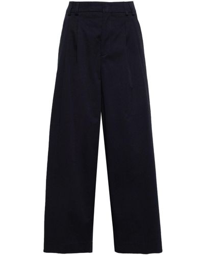 Closed Pleat-Detail Cropped Pants - Blue