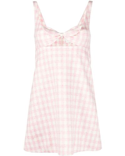 ShuShu/Tong Bow-embellished Checked Mini Dress - Women's - Polyester/silk/viscose - Pink