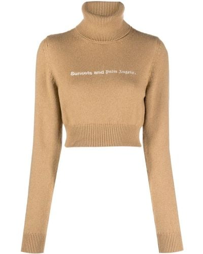 Palm Angels Cropped-Pullover mit Logo - Natur