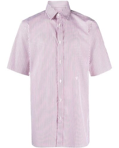 Maison Margiela Striped Cotton Shirt With Embroidered Logo - Pink