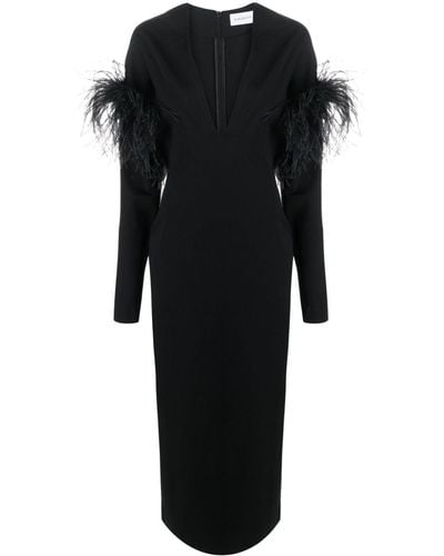 16Arlington V-neck Feather-trimmed Dress - Black