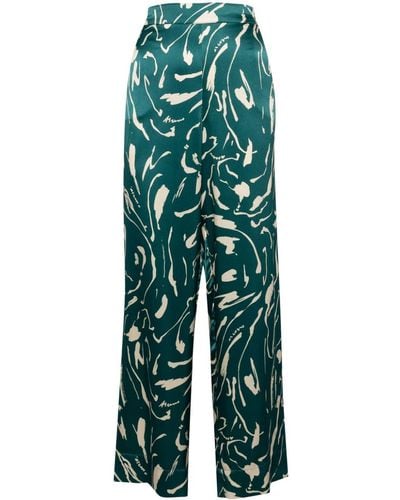 Asceno Abstract-print Silk Trousers - Groen