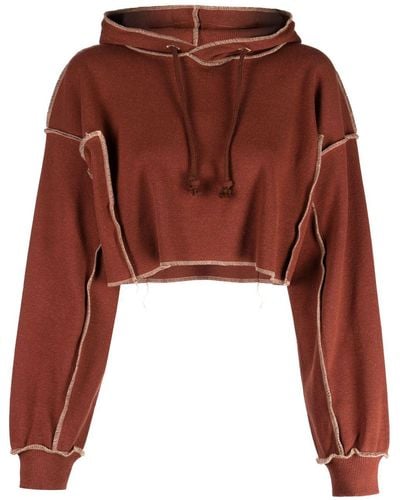 Baserange Exposed-seam Fine-ribbed Cropped Hoodie - Red