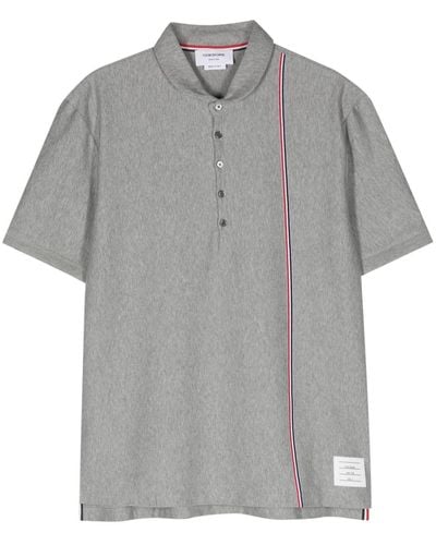 Thom Browne Rwb Stripe Cotton Polo Shirt - Grey