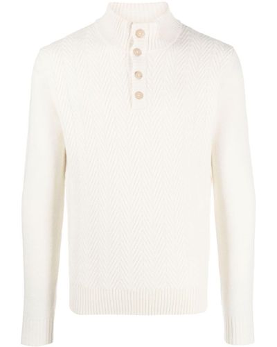 Corneliani Herringbone Mock-neck Sweater - White