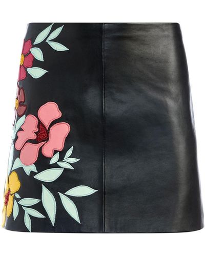 Alice + Olivia Riley Embroidered Vegan Leather Skirt - Black