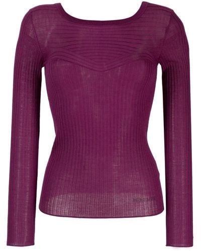 Patrizia Pepe Ribbed-knit Panelled Wool Top - Purple