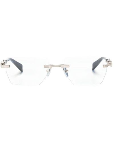 BALMAIN EYEWEAR Eckige Brille mit Logo-Gravur - Mettallic