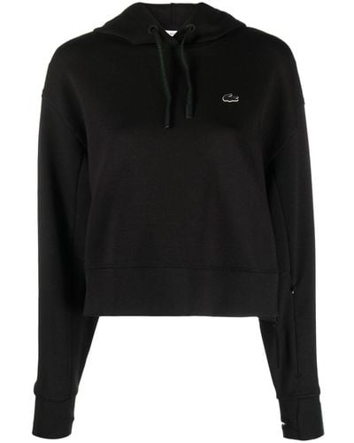 Lacoste Embroidered-logo Thumb-slot Hoodie - Black