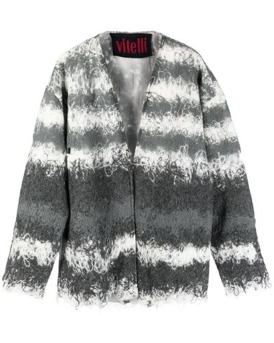VITELLI Contrasting-stitch Knit Cardigan - Grey
