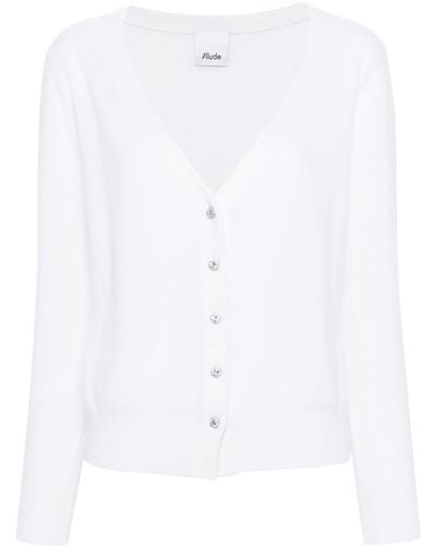 Allude V-neck Fine-knit Cardigan - White