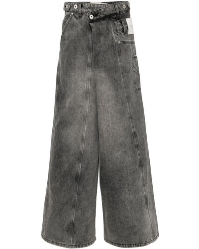 Feng Chen Wang Wide-Leg-Jeans mit asymmetrischem Bund - Grau
