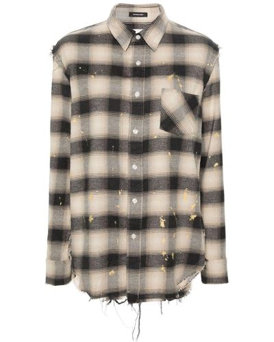 R13 Neutral Exposed-seams Checked Shirt - Women's - Cotton - Gray