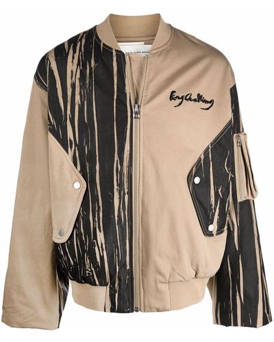 Feng Chen Wang Striped Graphic Bomber Jacket - Natural