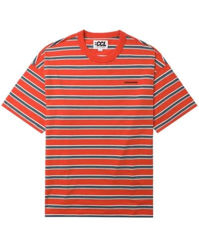 Chocoolate T-shirt rayé en coton à logo brodé - Rouge
