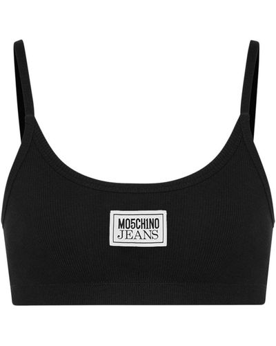 Moschino Jeans Logo-appliqué Ribbed Bra Top - Black
