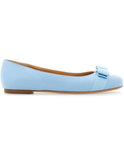 Ferragamo Varina Leather Ballerina Shoes - Blue