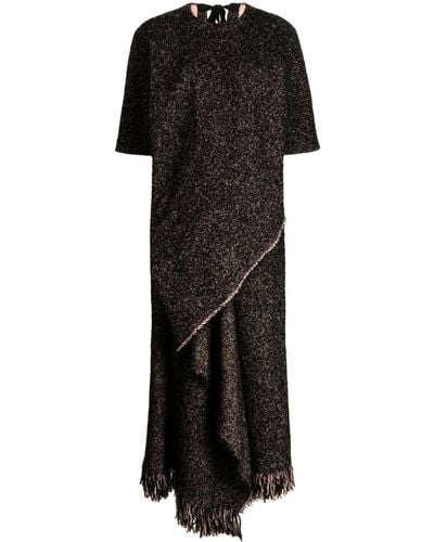 Uma Wang Robe mi-longue Sadie à franges - Noir