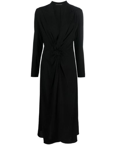 Yohji Yamamoto Vestido midi con detalle fruncido - Negro