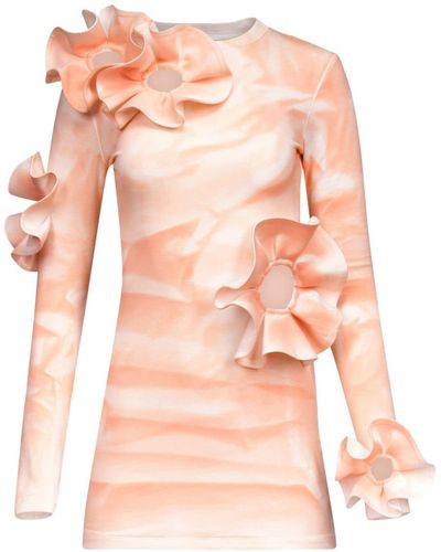 Area Ruffled Flower-appliqué Mini Dress - Pink