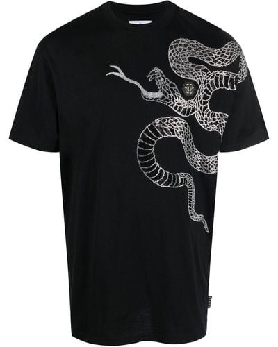 Philipp Plein T-Shirt mit verziertem Schlangen-Print - Schwarz
