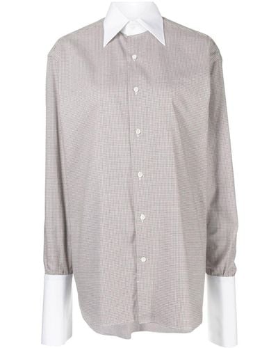 Woera Houndstooth-pattern Long-sleeved Shirt - Grey