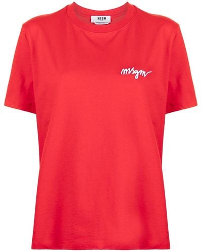 MSGM T-shirt girocollo con logo - Rosso
