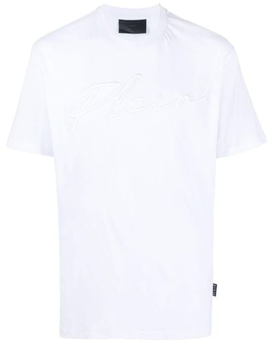 Philipp Plein Camiseta con logo bordado y cuello redondo - Blanco