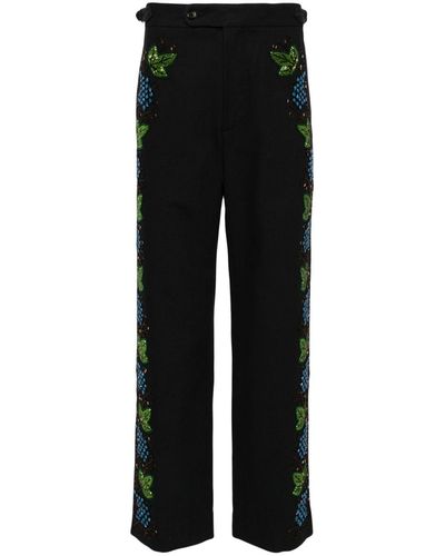 Bode Beaded Concord Embroidered Pants - Black