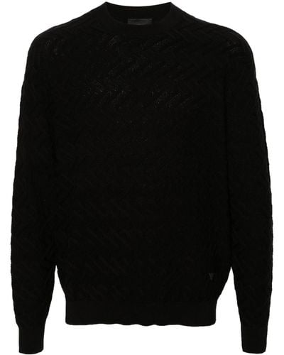 Emporio Armani Chevron-knit Cotton Sweater - Black