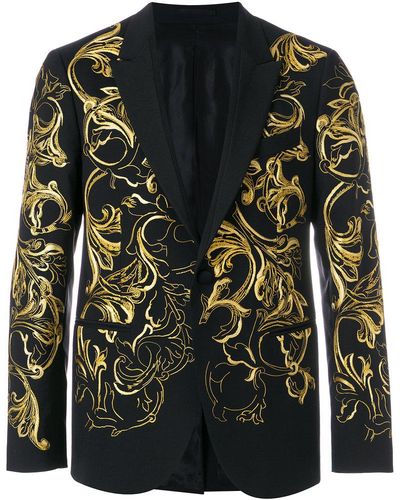 Versace Brocade Tuxedo Blazer - Black