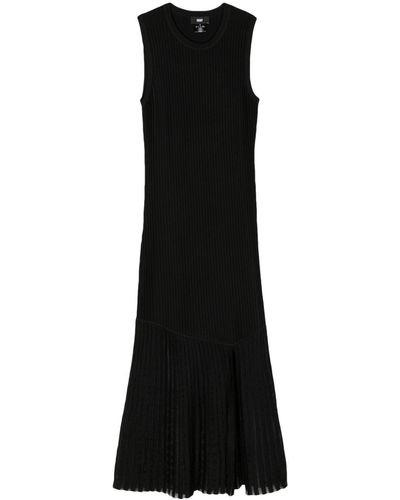 DKNY Vestido largo de canalé - Negro