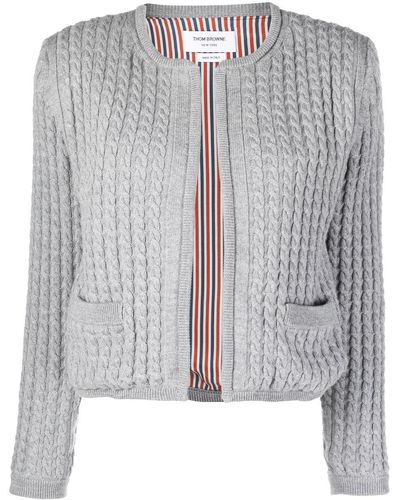 Thom Browne Cable Knit Open Front Cardigan - Grey