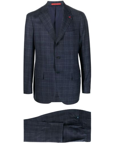 Isaia Check-pattern Single-breasted Blazer - Blue