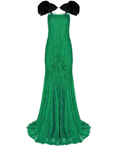 Nina Ricci Bow-embellished Lace Gown - Green