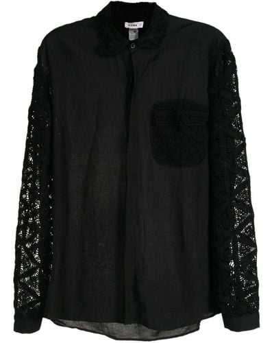 Amir Slama Crochet-detail Long-sleeved Shirt - Black