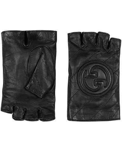 Gucci Interlocking G-patch Leather Gloves - Black