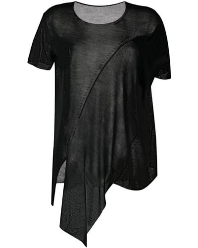 Yohji Yamamoto Semi-transparentes T-Shirt - Schwarz