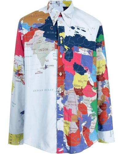 BED j.w. FORD Graphic Map-print Shirt - Blue