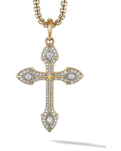 David Yurman Collier en or jaune 18ct à pendentif croix fini de diamant - Métallisé