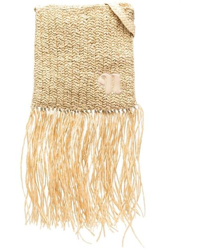 Nanushka Fringed Woven Shoulder Bag - White