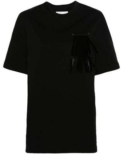 Jil Sander Cotton T-Shirt With Feathers On The Chest - Black